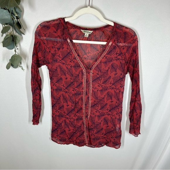 Lucky Brand Tops - Lucky Brand | Boho 3/4 Sleeve Semi-Sheer Top V Neck Women’s Size Small